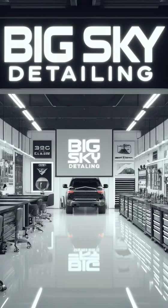 DALL·E 2024-04-20 17.32.45 - A professional detailing shop interior, featuring a high-tech, clean environment with modern equipment and bright lighting. The shop is spacious and w